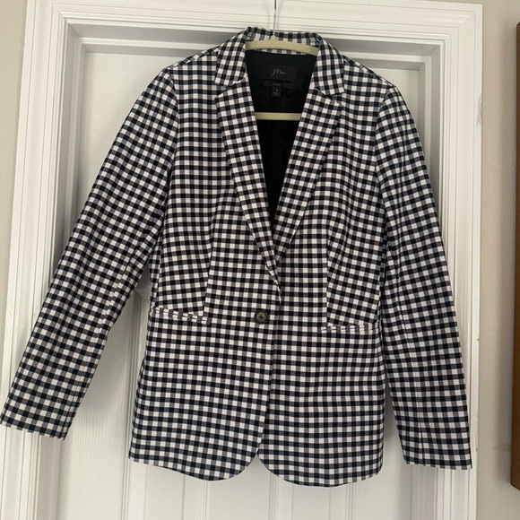J. Crew Parke Navy White Gingham Blazer Size 4 Cotton Preppy Old Money Academia - Picture 2 of 8